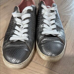 Tod's Shiny Gray Sneakers with White Laces